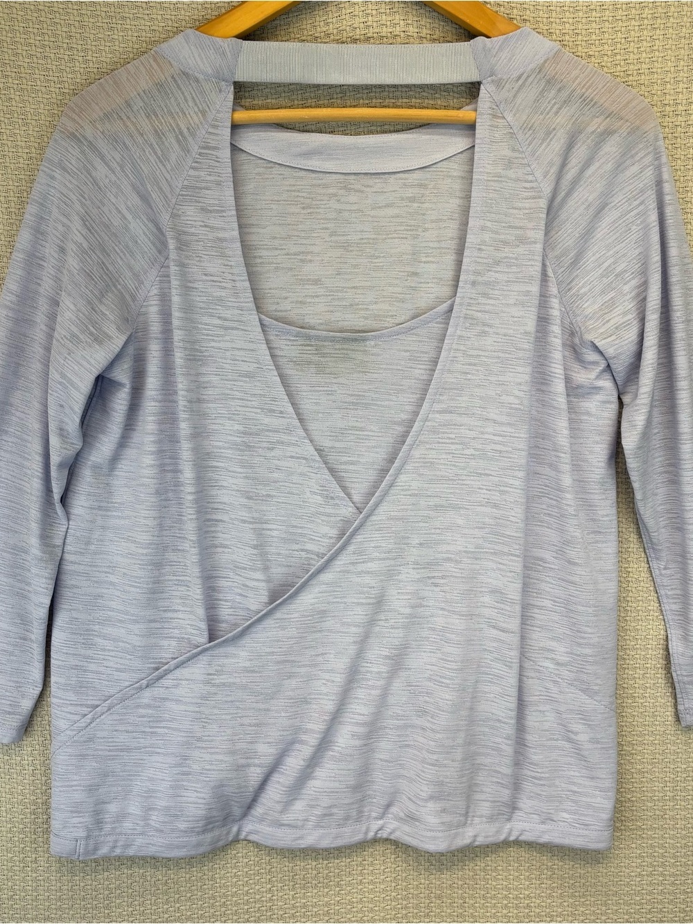 Athleta Blue Crossover Blouse Women's Medium Long Sheer Sleeves Lightweight Top - Picture 5 of 9
